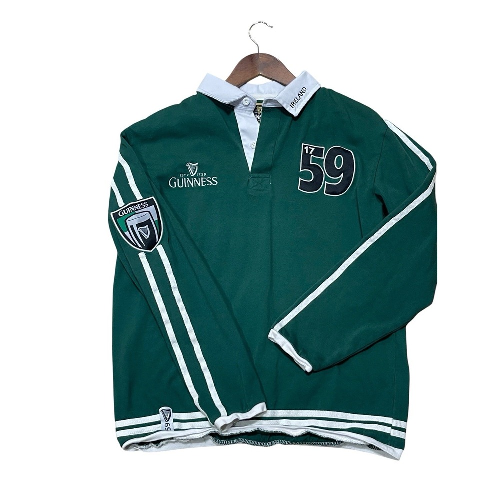 Guinness Ireland Rugby Jersey Long-Sleeve Collared Men's Size Medium Green